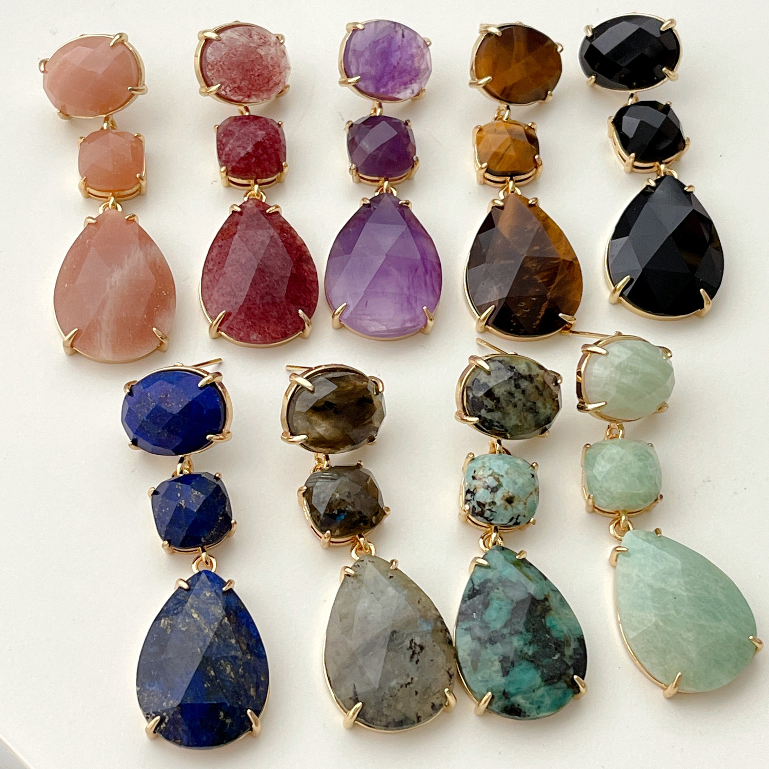 Long Gemstone Earrings