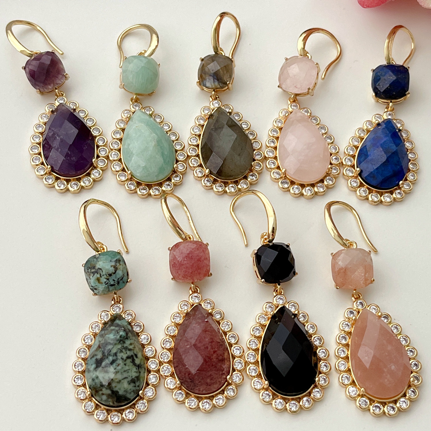 Long Gemstone Earrings