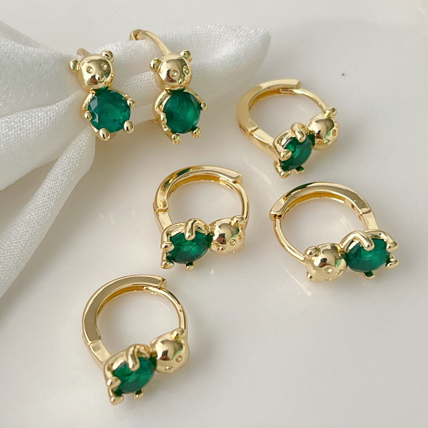 Green Bear Hoop Earrings