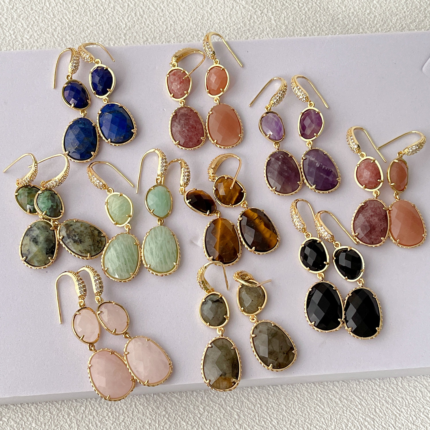 Long Gemstone Earrings
