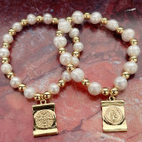 Fresh Water Pearl Elastic Bracelet With Cross Pendant