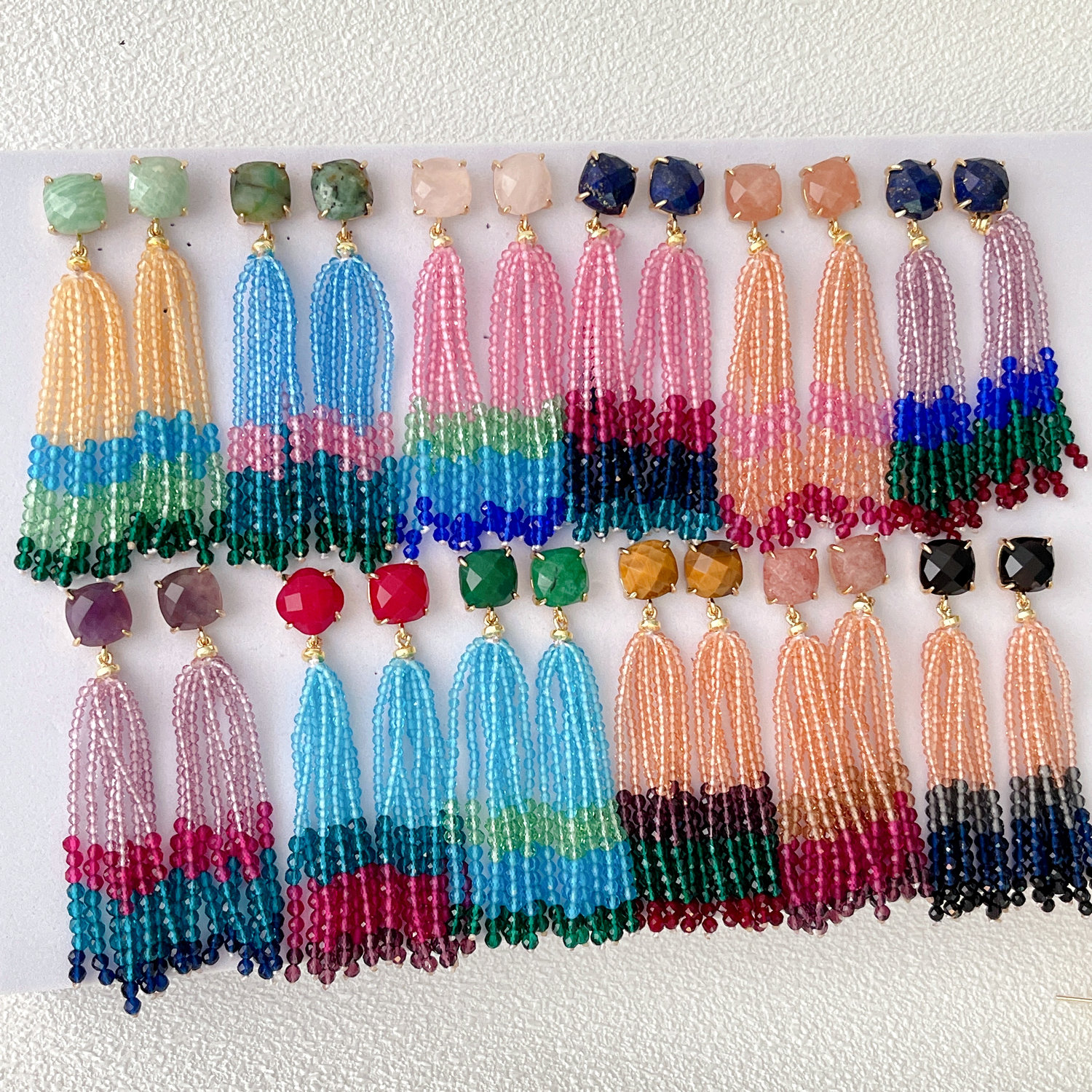 Chinese Crystal Tassel Gemstone Earrings