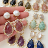 Pearl Earrings With Gemstone Pendant