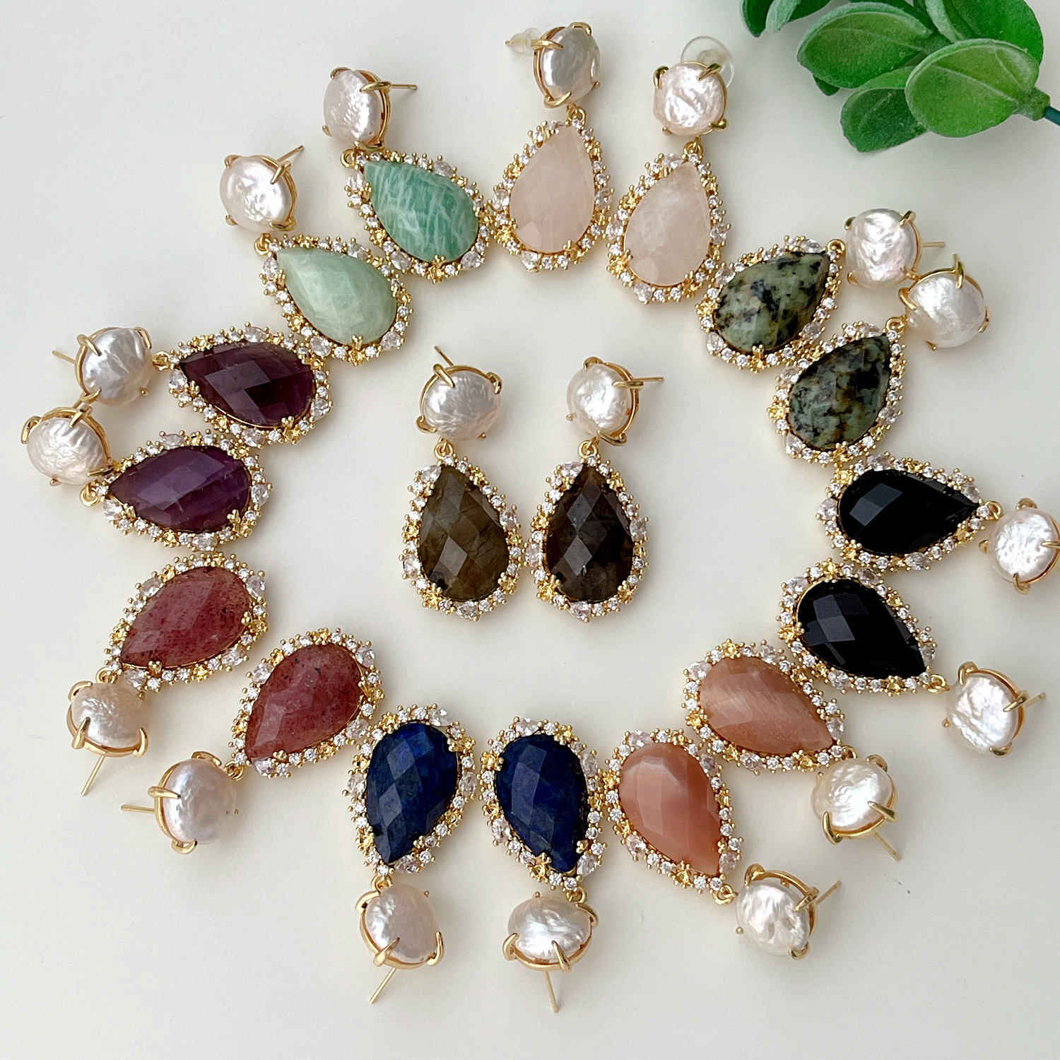 Pearl Earrings With Gemstone Pendant