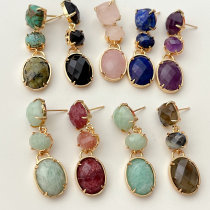 Oval Long Gemstone Earrings