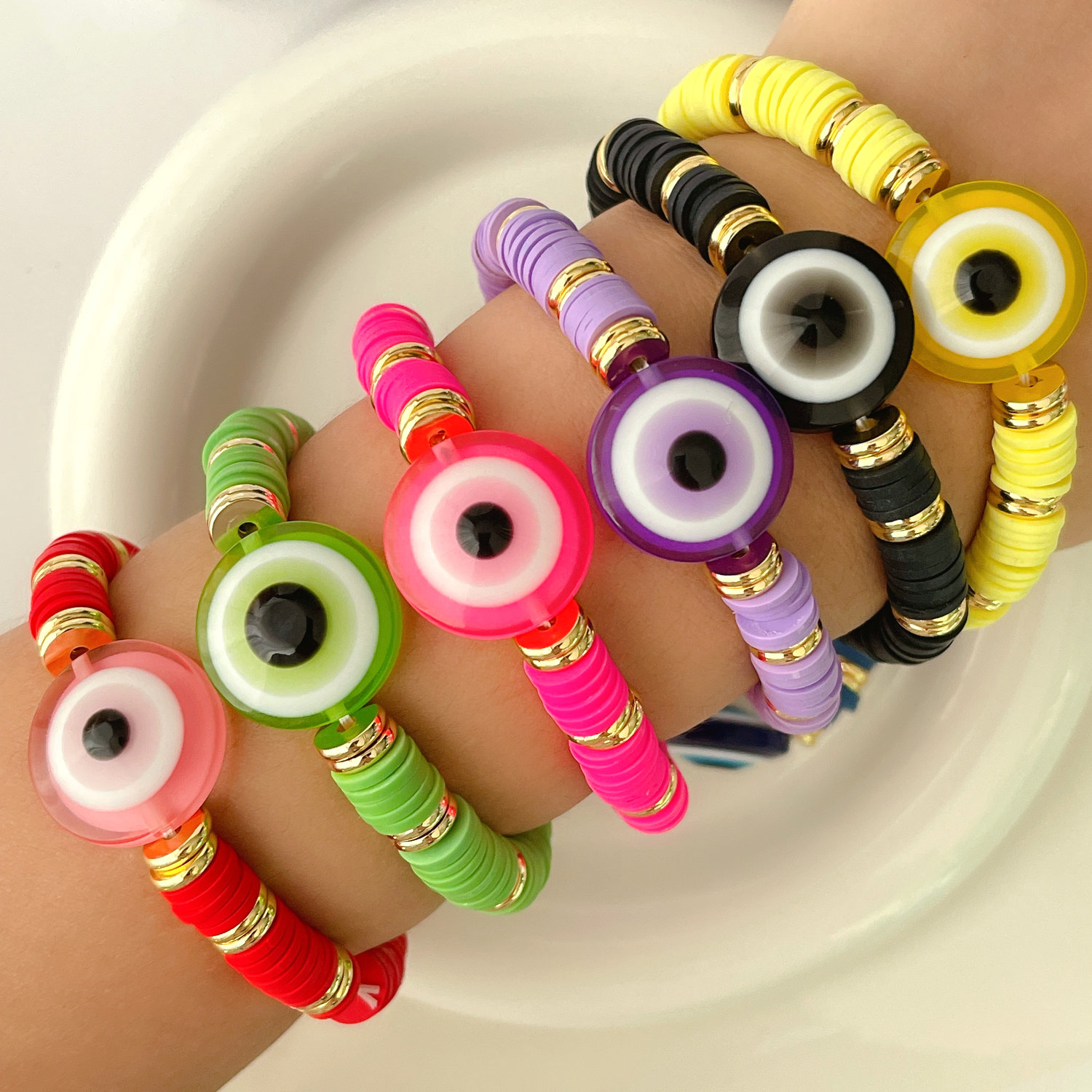Large eye pottery Elastic Bracelet