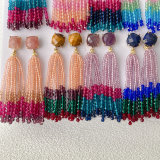 Chinese Crystal Tassel Gemstone Earrings