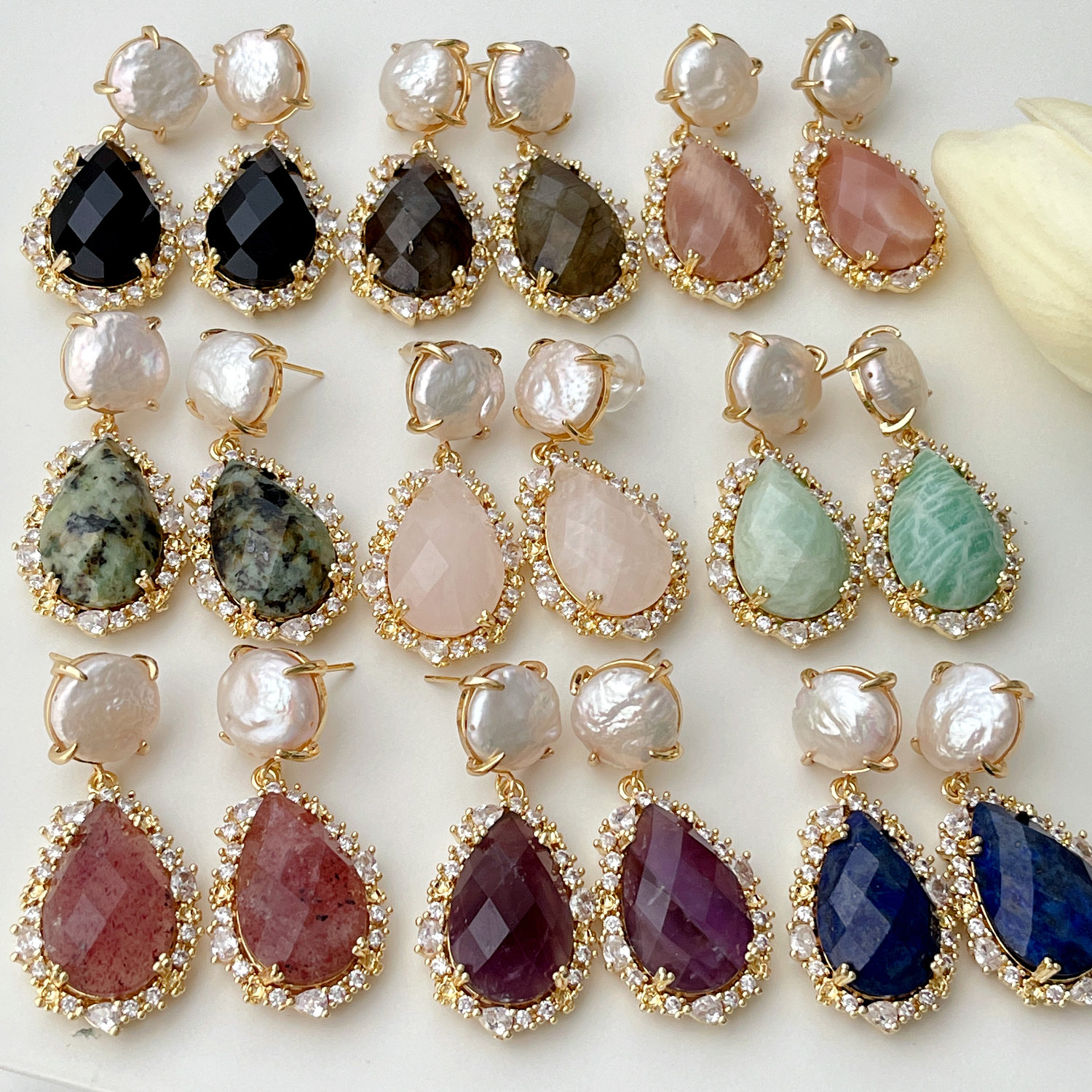 Pearl Earrings With Gemstone Pendant