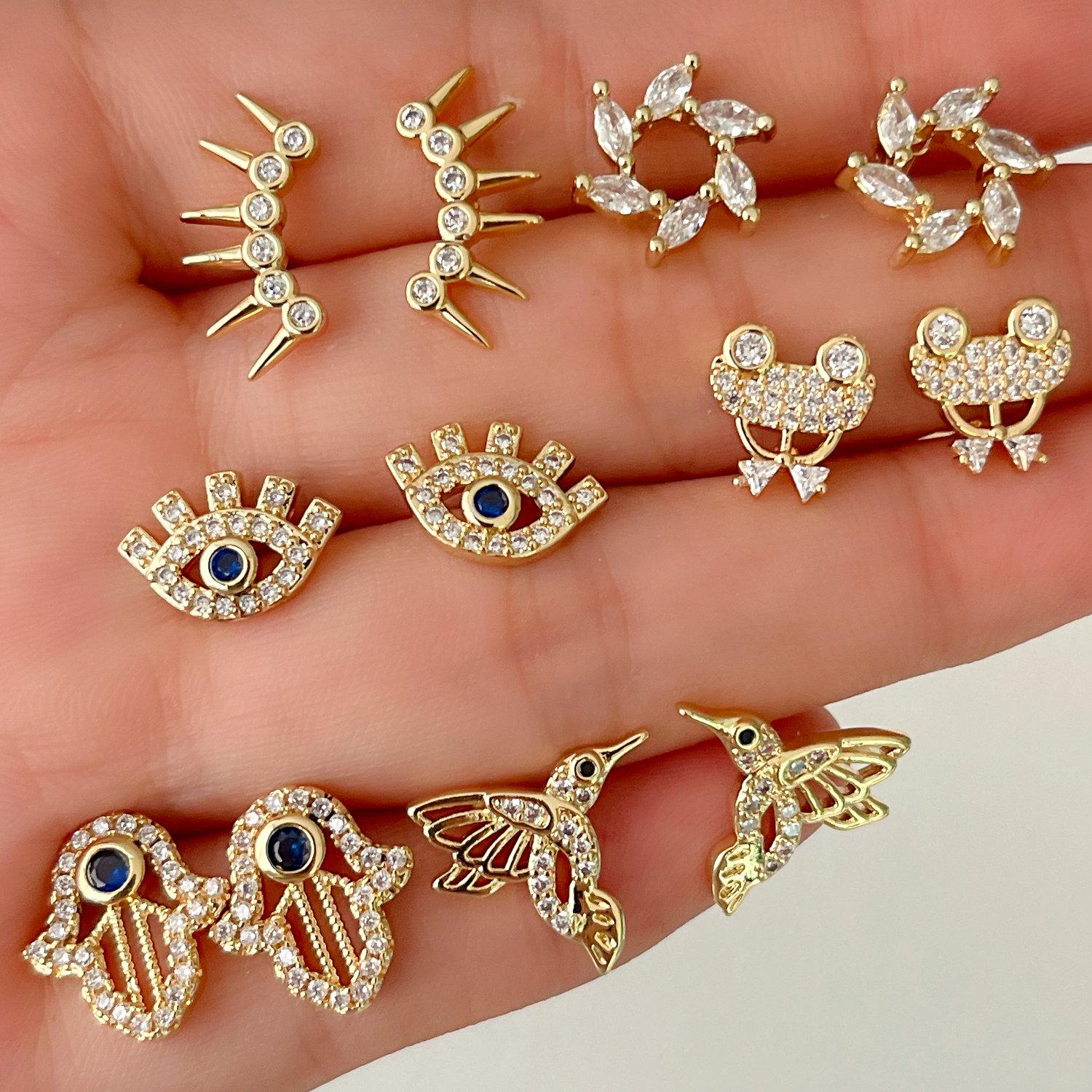 Eye Hand Birds Stud Earrings