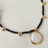 Black Chinese Crystal Necklace With Shell Pendant