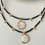 Black Chinese Crystal Necklace With Shell Pendant