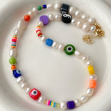 Fresh Water Pearl Evil Eye Necklace