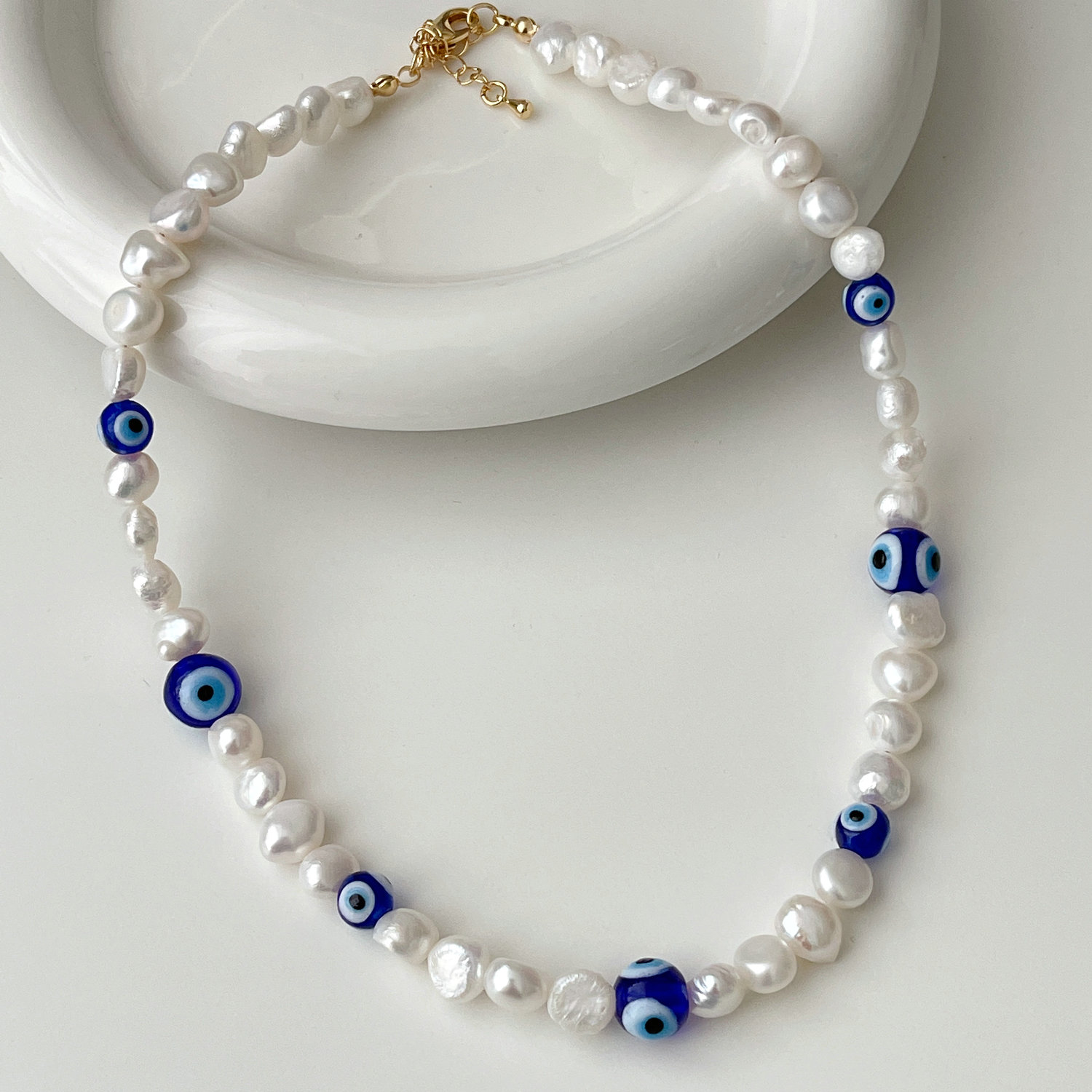 Blue Evil Eye Fresh Water Pearl  Necklace