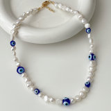 Blue Evil Eye Fresh Water Pearl  Necklace