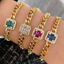 Cuban Chain Bracelet With Sqaure Charm