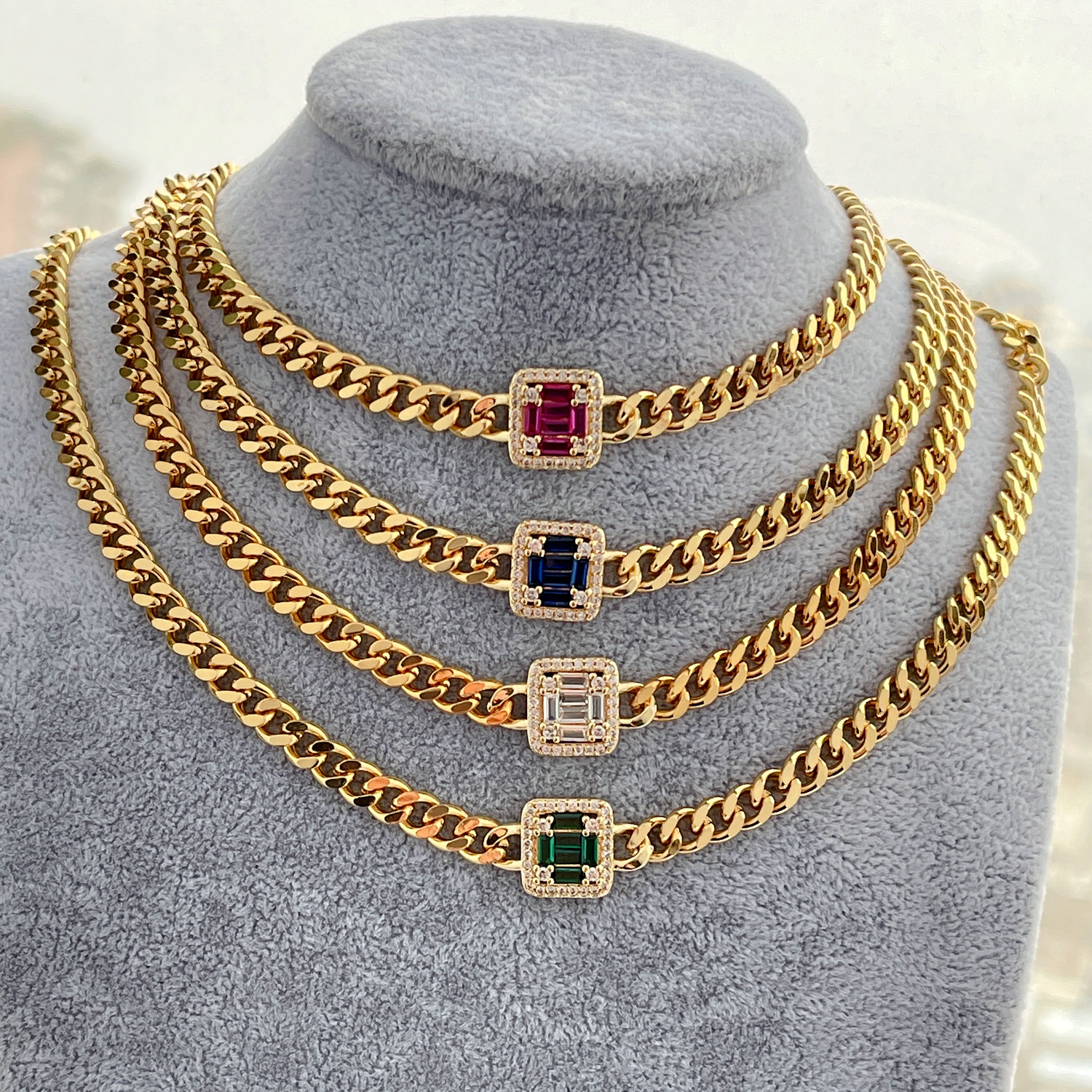 Cuban Chain Necklace With Square Charm