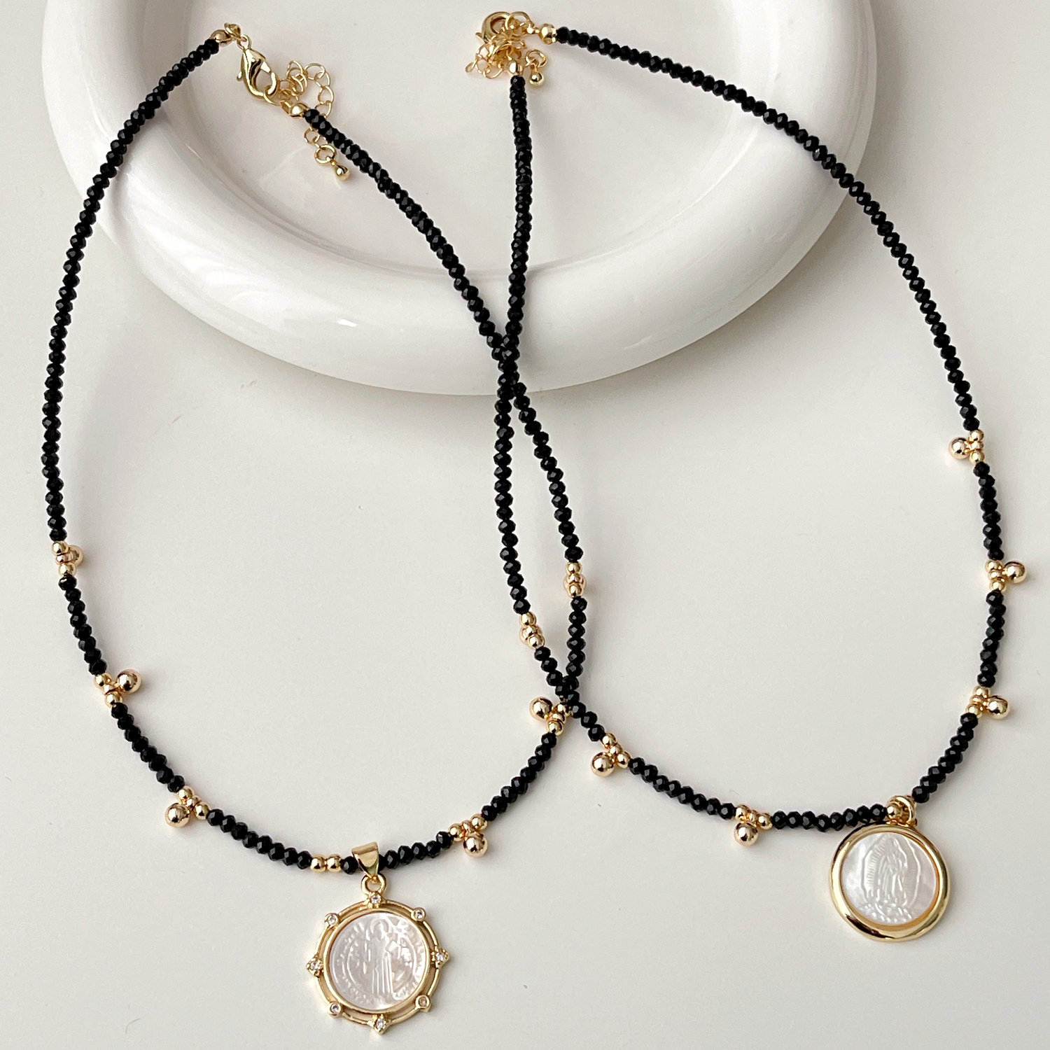 Black Chinese Crystal Necklace With Shell Pendant