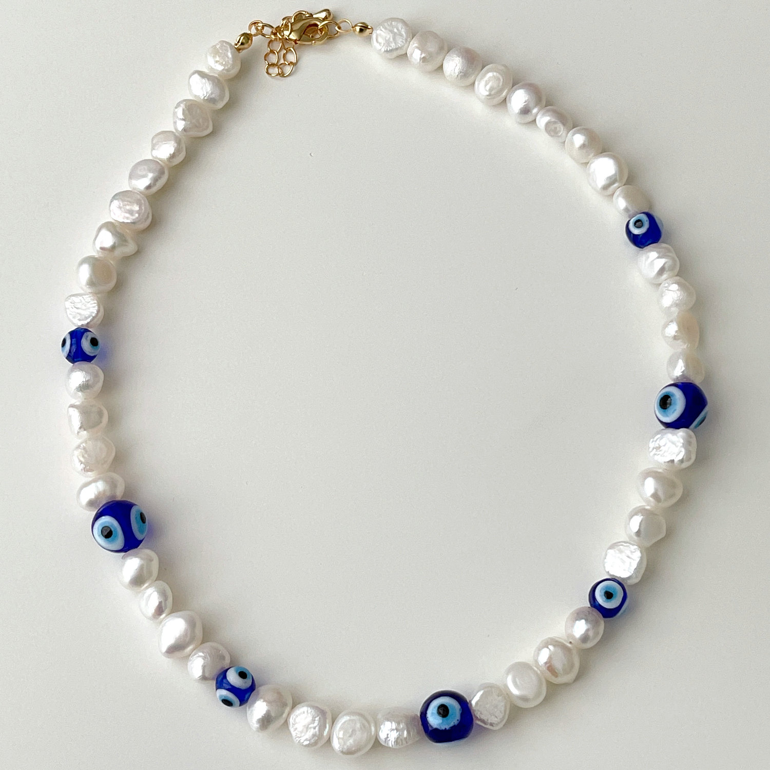 Blue Evil Eye Fresh Water Pearl  Necklace