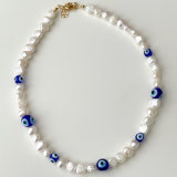 Blue Evil Eye Fresh Water Pearl  Necklace
