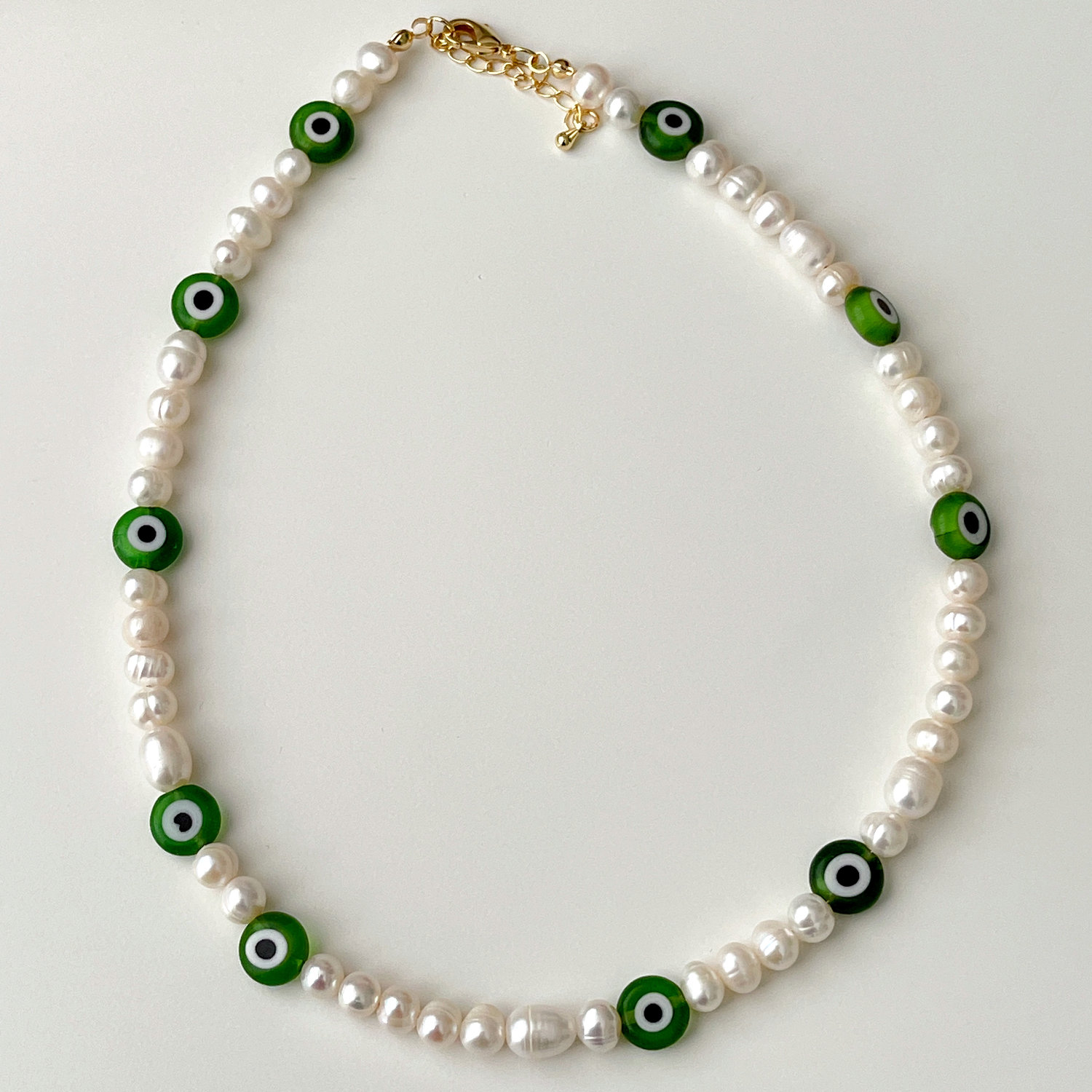 Green Evil Eye Fresh Water Pearl Necklace