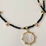Black Chinese Crystal Necklace With Shell Pendant