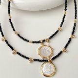 Black Chinese Crystal Necklace With Shell Pendant