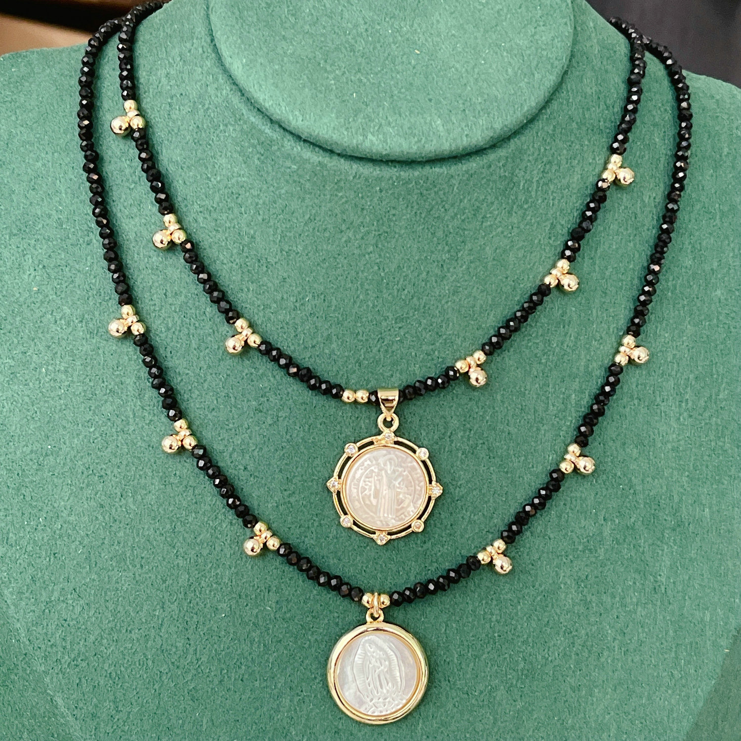 Black Chinese Crystal Necklace With Shell Pendant