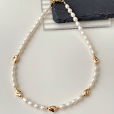 Gold Beaded Pearl Necklace