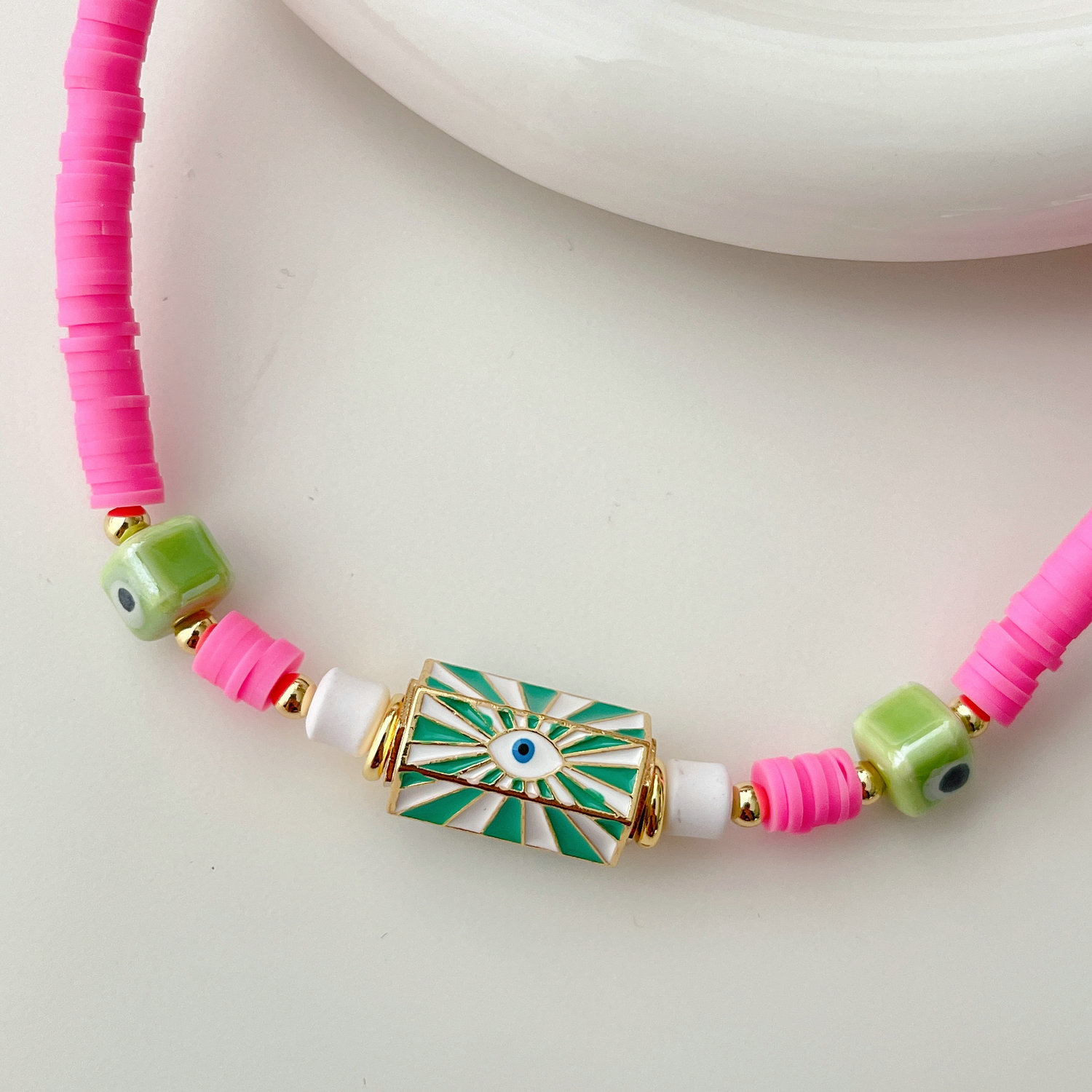Pink Clay Eye Necklace