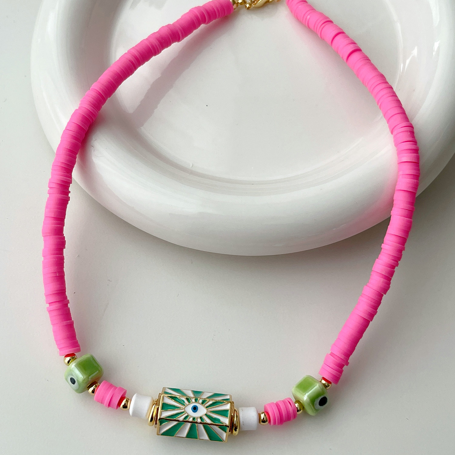 Pink Clay Eye Necklace
