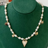 Pave Heart Charm Pearl Necklace