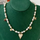 Pave Heart Charm Pearl Necklace