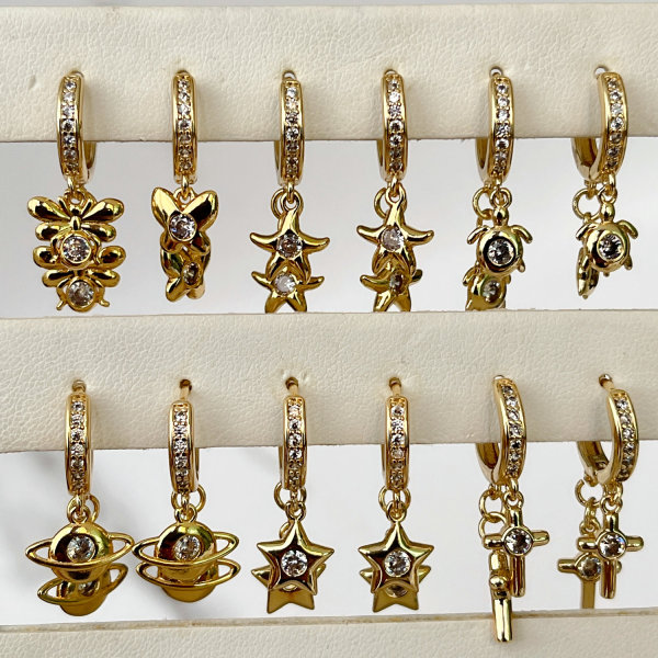Cross Star Charm Drop Earrings