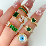 Green Stone / Shell Eye Adjustable Ring
