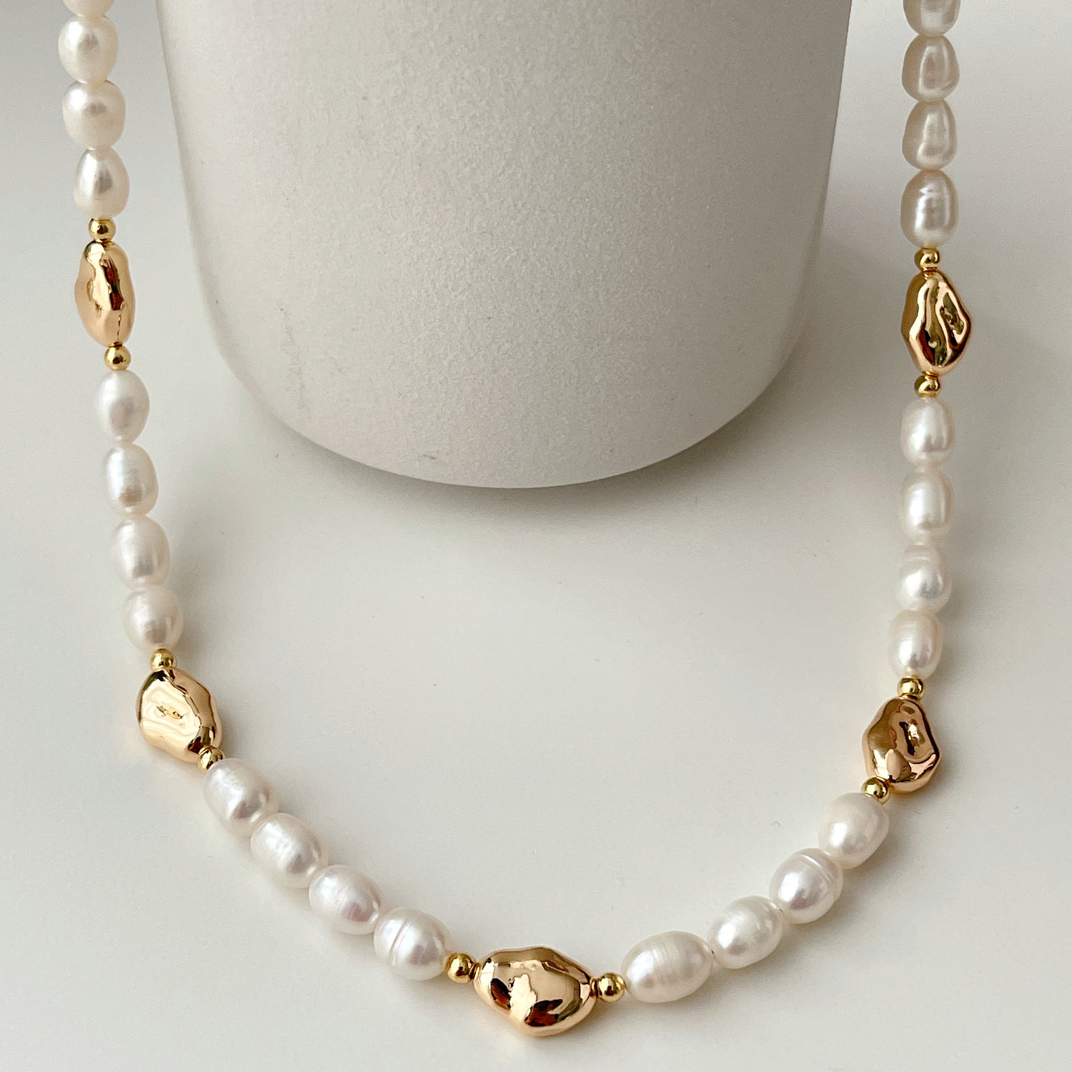 Gold Beaded Pearl Necklace