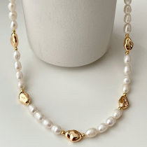 Gold Beaded Pearl Necklace