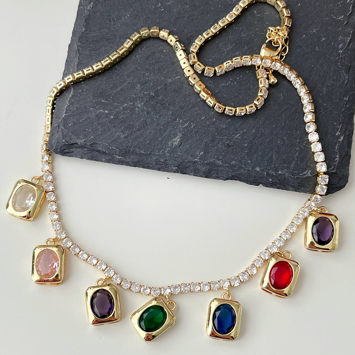 Square Charm Pave Necklace