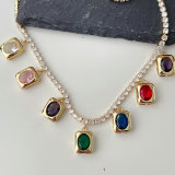 Square Charm Pave Necklace