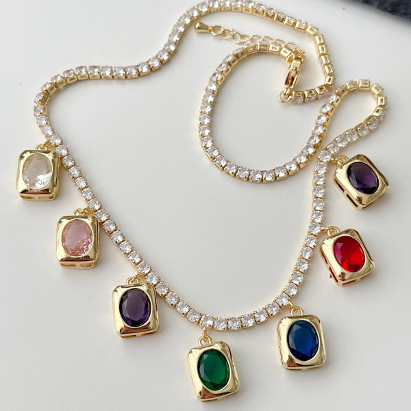 Square Charm Pave Necklace