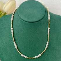 Fresh Water Pearl Necklace With Gold Beaded