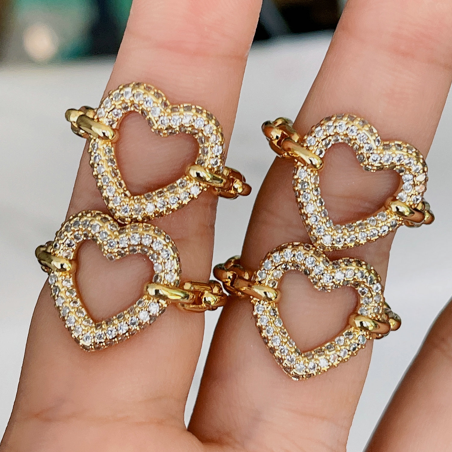 Pave Heart Adjustable Ring
