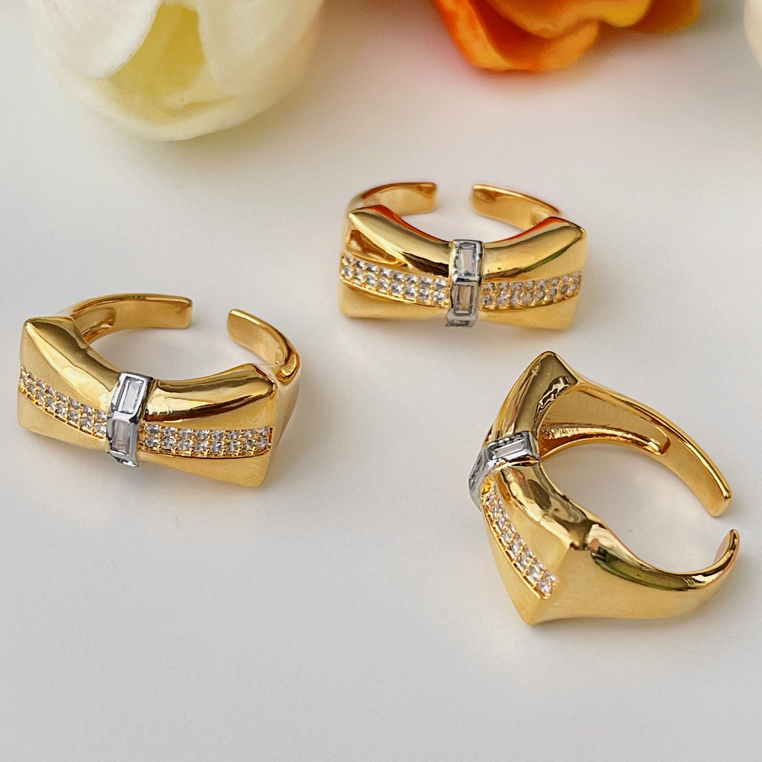 Pave Bow Adjustable Ring