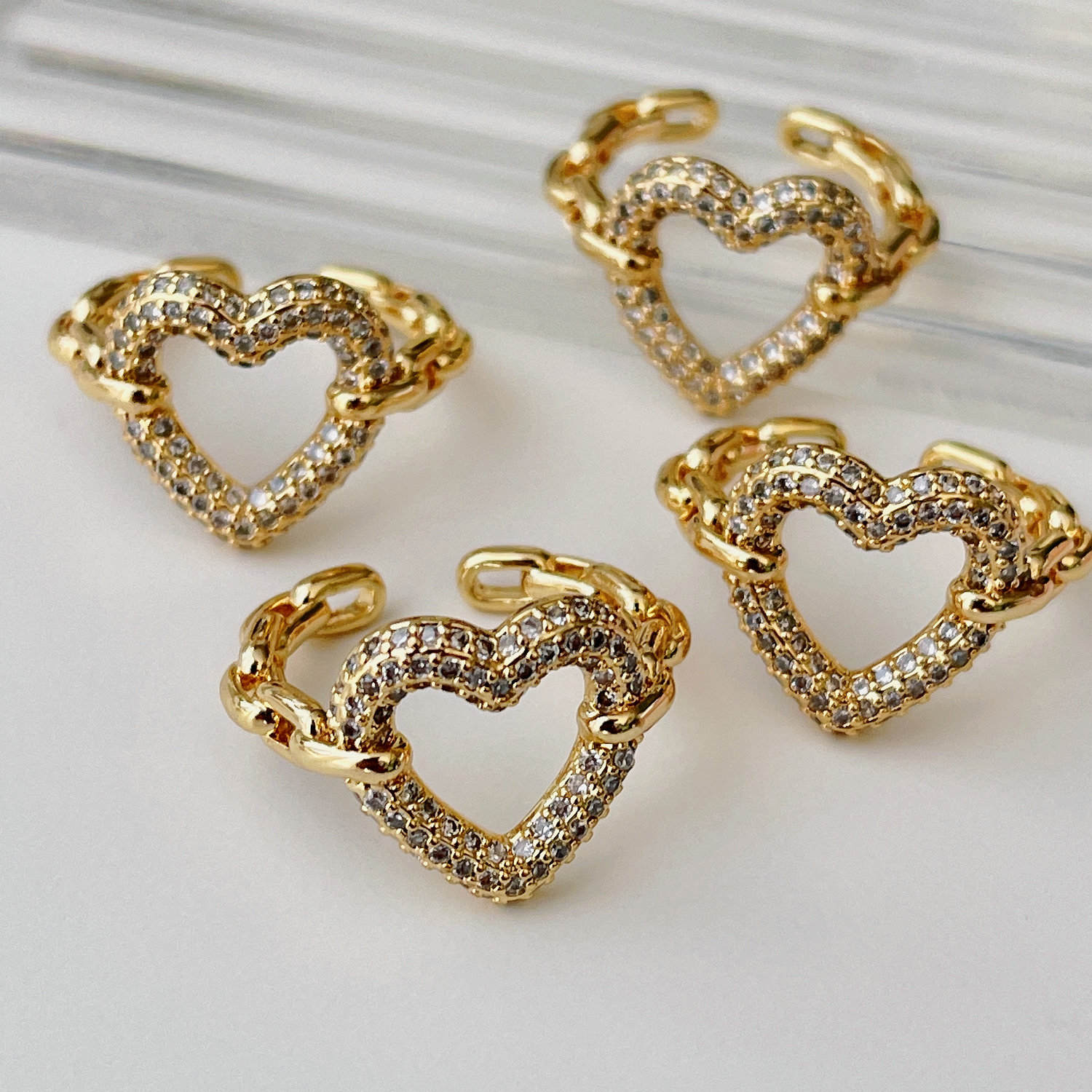 Pave Heart Adjustable Ring