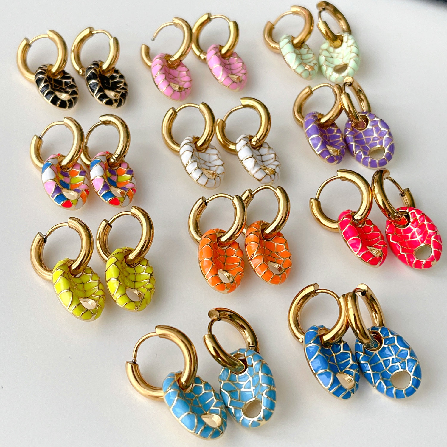 Enamel Pig Nose Pendant Earrings