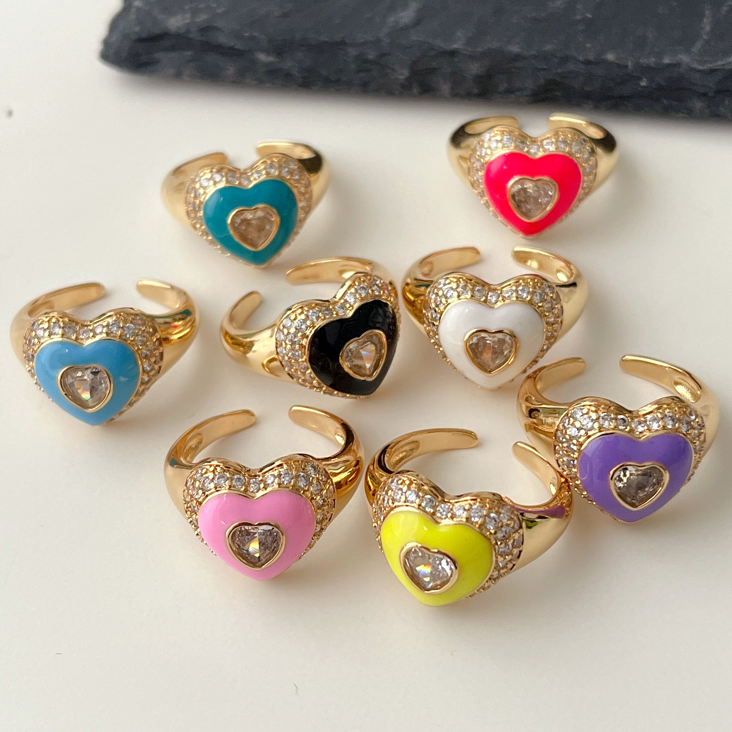 Pave Enamel Heart Ring