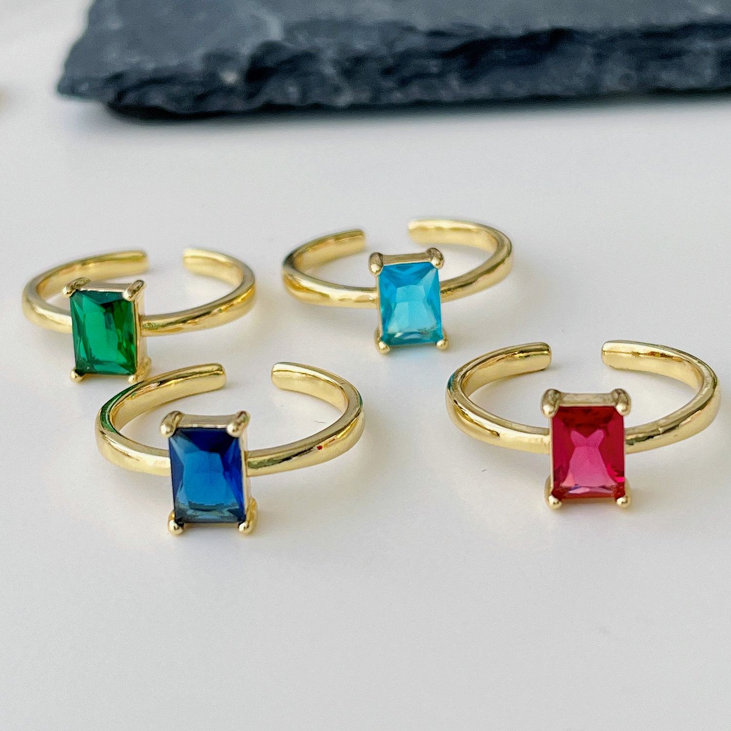 Square zircon Adjustable ring