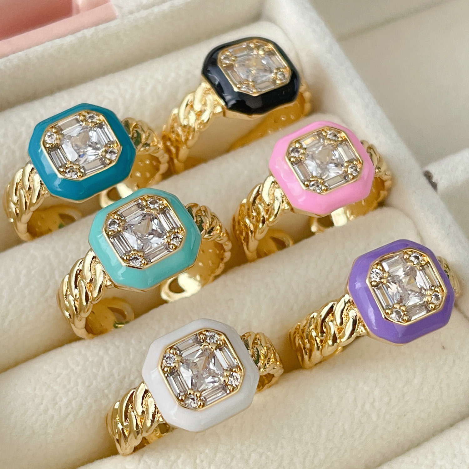 Enamel Square Adjustable Ring