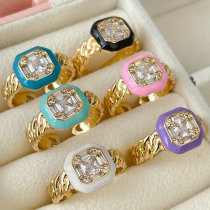Enamel Square Adjustable Ring