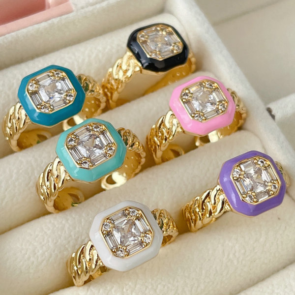 Enamel Square Adjustable Ring