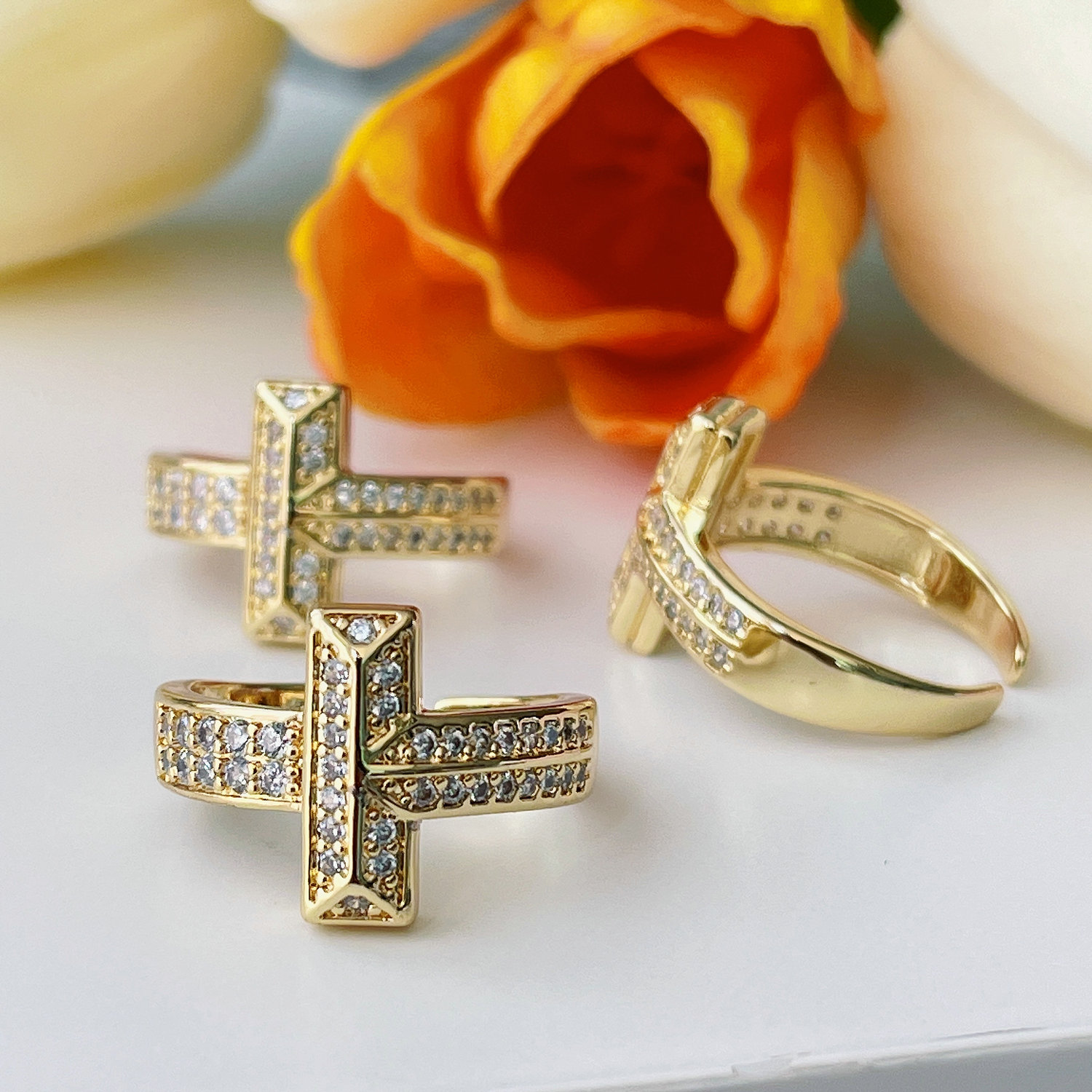 Pave Cross Adjustable Ring